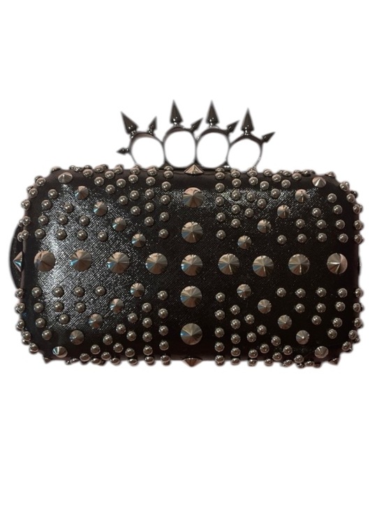 Handbags - Black Studded Spike Knuckle Ring Bag